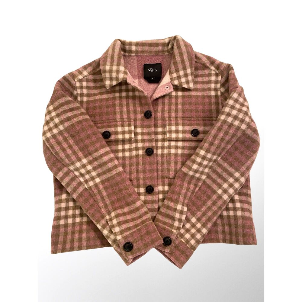 Rails Steffi Plaid Wool Blend Crop Jacket Shacket Pink Mauve Utility Soft M - Picture 9 of 10
